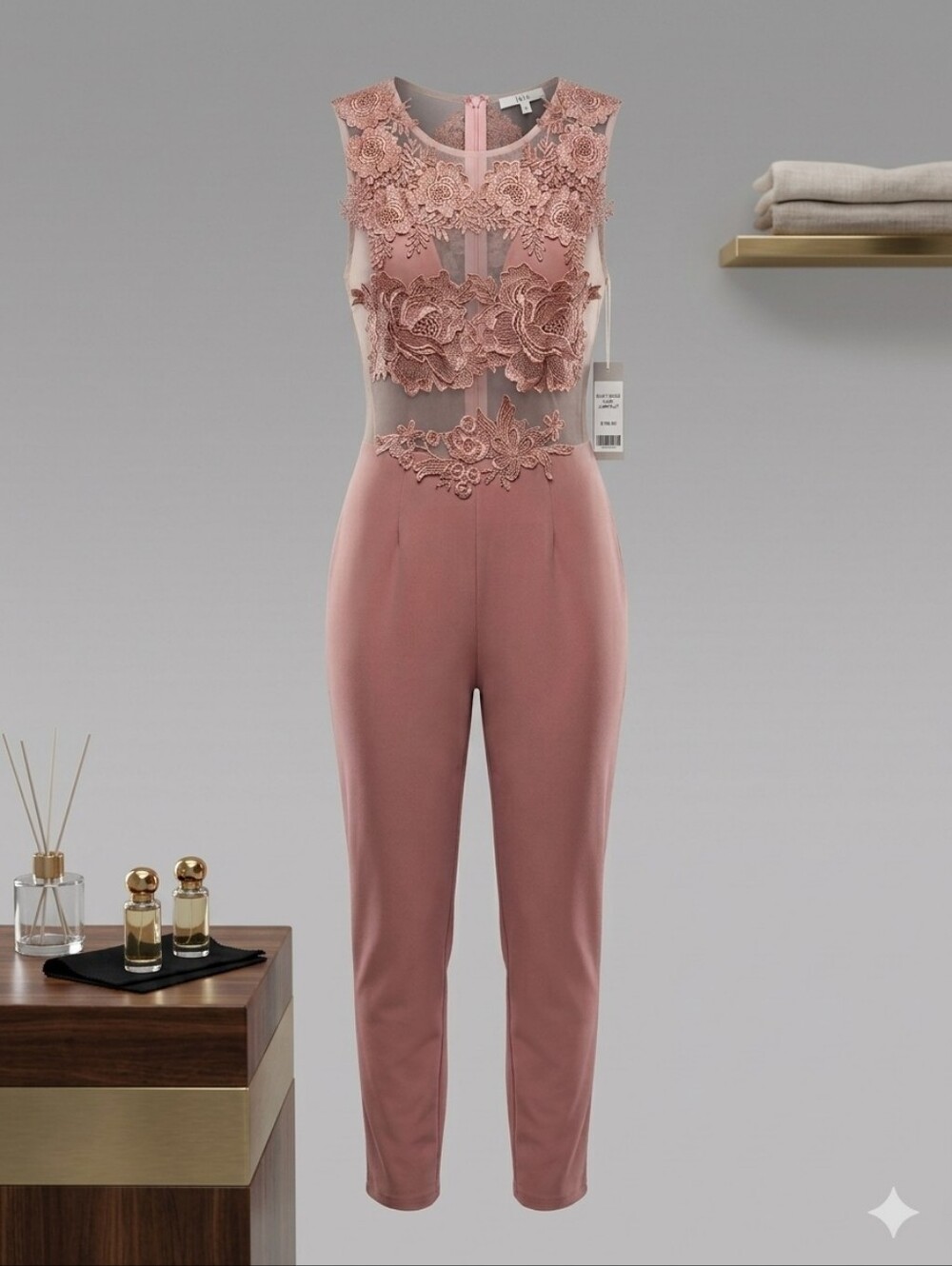 Iris Basic Blush Rose Lace Appliqué Sheer Bodice Chemise